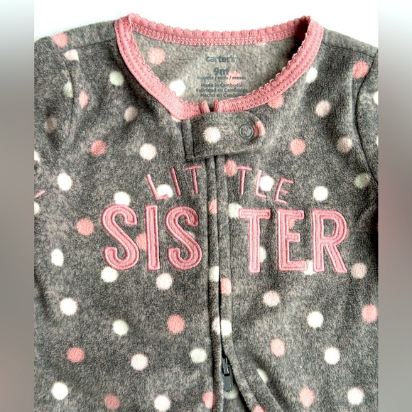 Carter’s Little Sister Double Zip Fleece Polka Dot Sleeper Footed Pajamas 9M EUC - Picture 5 of 9